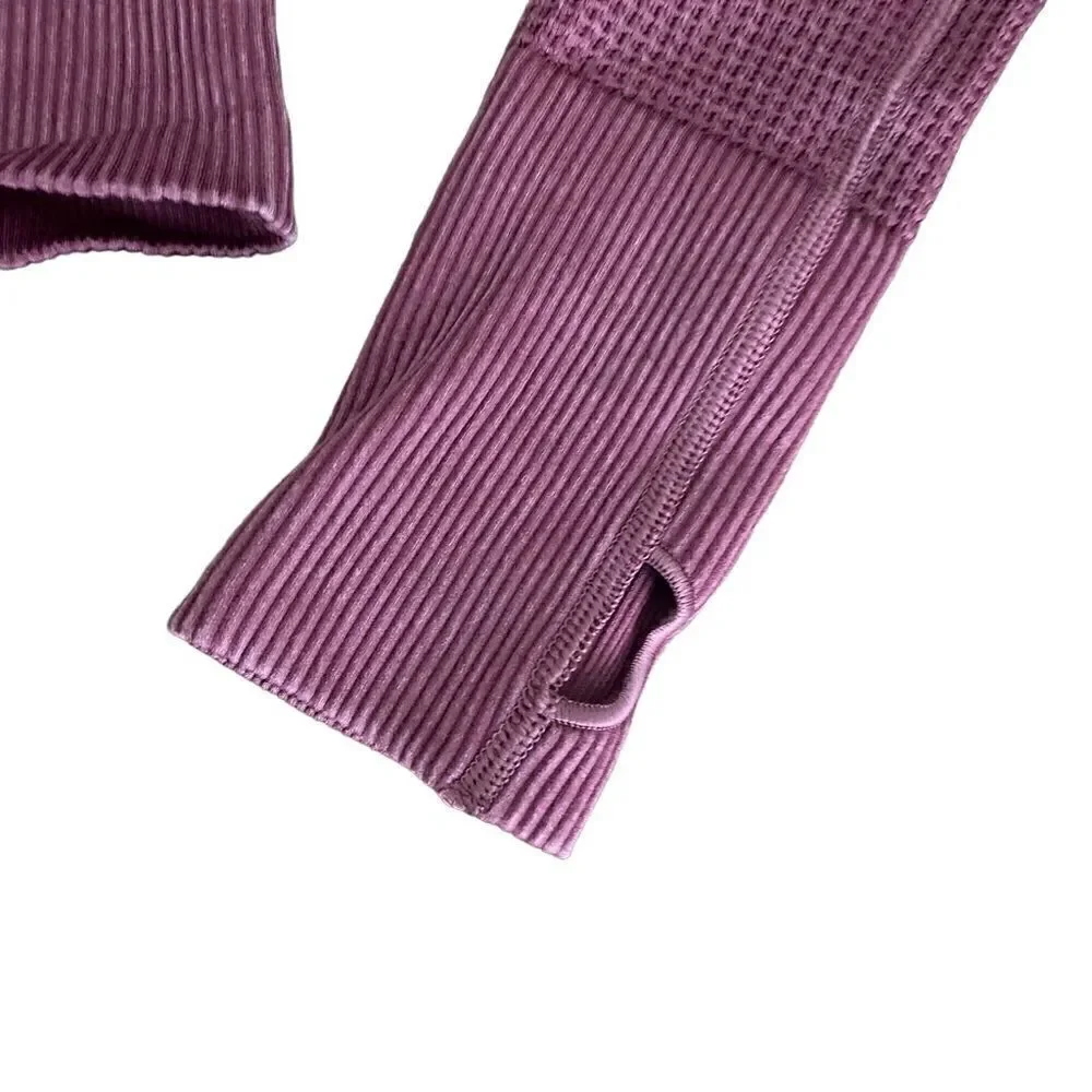 OFFLINE Main Squeeze Seamless Waffle Cropped Henley T-Shirt XS Brick Stone - Picture 5 of 5